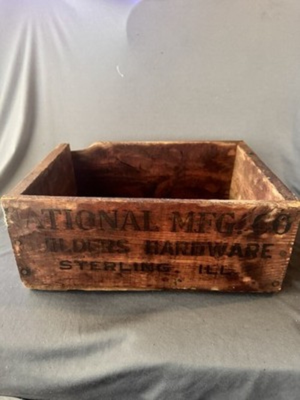Antique National Mfg Co Wood Hardware Crate Sterling Illinois Primitive